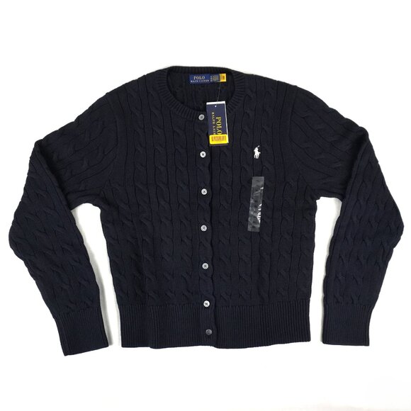 Polo Ralph Lauren Cable-Knit Cotton Cardigan in Navy Blue/White Size XL (NWT)